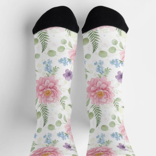 Zauberhafter Wasserfarbengartenstrauß Socken (Oben)