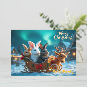Zauberhafter Weihnachts-Hasen-Schlittenfahrt Feiertagskarte
