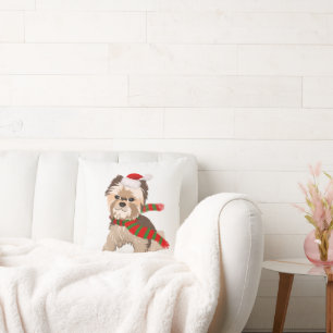 Zauberhafter Weihnachts-Yorkie mit Santa-Hut  Kissen