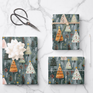 Zauberhafter Weihnachtsbaumwald Geschenkpapier Set
