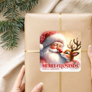 Zauberhafter Weihnachtsmann Rudolph Personalisiert Quadratischer Aufkleber