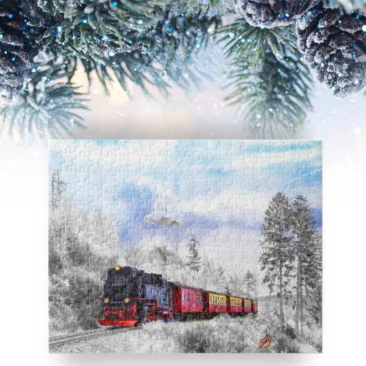 Zauberhafter Winterzug mit schneebedecktem Schnee Puzzle