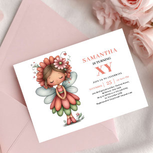 Zauberhaftes Feen-Mädchen Geburtstag Rosa Floral P Einladung