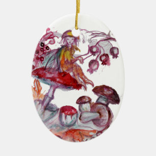 Zauberhaftes Follet der Pilze Rote Weiße Blumenfan Keramik Ornament