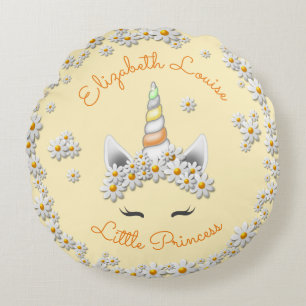 Zauberhaftes Gelbes Unicorn Princess Crown Kinderz Rundes Kissen