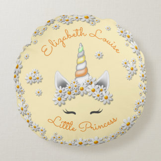 Zauberhaftes Gelbes Unicorn Princess Crown Kinderz Rundes Kissen
