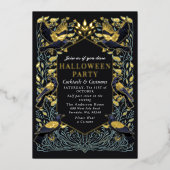 Zauberhaftes Gothic Raven Floral Halloween Folieneinladung (Vorderseite)