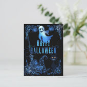 Zauberhaftes Halloween Black Cat Blue Glow Lights Postkarte (Stehend Vorderseite)