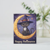 Zauberhaftes Halloween-Katzenrohhut und Mondligh Postkarte (Stehend Vorderseite)