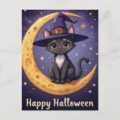 Zauberhaftes Halloween-Katzenrohhut und Mondligh Postkarte (Vorderseite)