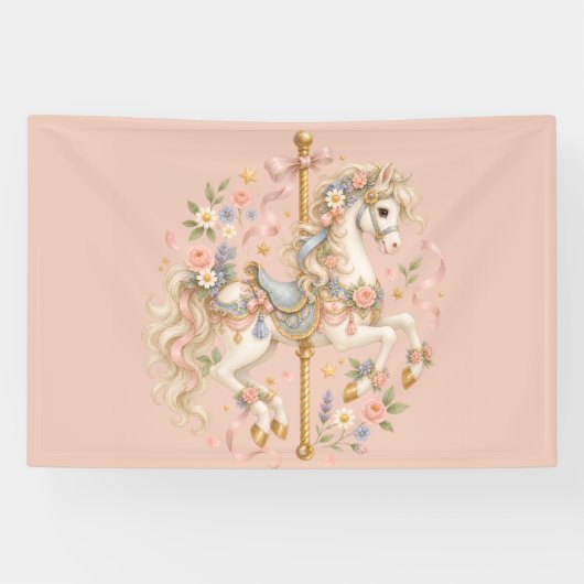 Zauberhaftes Karussellpferd mit Blumendesign Banner (Horizontal)
