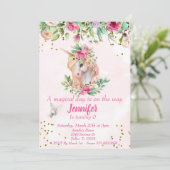 Zauberhaftes Kind-Gold-Einhorn Pegasus Einladung (Stehend Vorderseite)