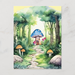 Zauberhaftes Pilzhaus in einem magischen Wald Postkarte