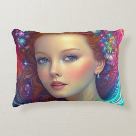 Zauberhaftes Rainbow-Hair-Portrait Dekokissen