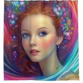 Zauberhaftes Rainbow-Hair-Portrait Duschvorhang