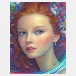 Zauberhaftes Rainbow-Hair-Portrait Fleecedecke