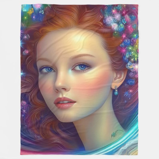 Zauberhaftes Rainbow-Hair-Portrait Fleecedecke (Vorderseite)