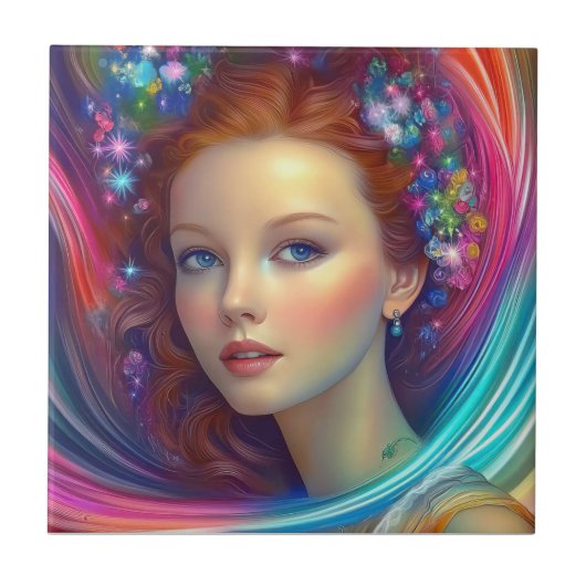 Zauberhaftes Rainbow-Hair-Portrait Fliese (Vorderseite)