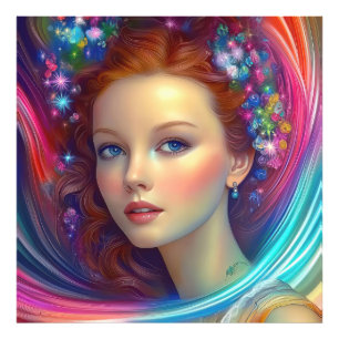 Zauberhaftes Rainbow-Hair-Portrait Fotodruck