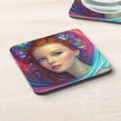 Zauberhaftes Rainbow-Hair-Portrait Getränkeuntersetzer (Linke Seite)