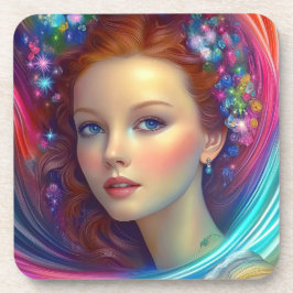 Zauberhaftes Rainbow-Hair-Portrait Getränkeuntersetzer