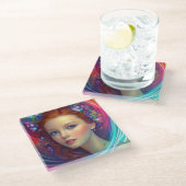 Zauberhaftes Rainbow-Hair-Portrait Glasuntersetzer (Schrägansicht)