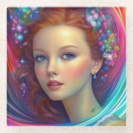 Zauberhaftes Rainbow-Hair-Portrait Glasuntersetzer