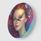 Zauberhaftes Rainbow-Hair-Portrait Große Wanduhr (Winkel)