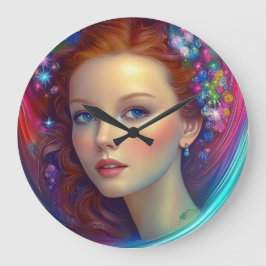Zauberhaftes Rainbow-Hair-Portrait Große Wanduhr