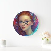 Zauberhaftes Rainbow-Hair-Portrait Große Wanduhr (Zuhause)