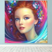 Zauberhaftes Rainbow-Hair-Portrait Leinwanddruck (Insitu (Holzboden))