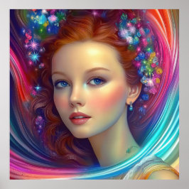 Zauberhaftes Rainbow-Hair-Portrait Poster