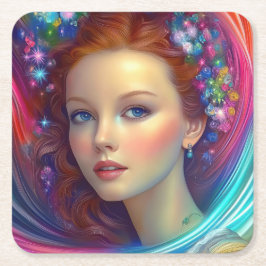 Zauberhaftes Rainbow-Hair-Portrait Rechteckiger Pappuntersetzer