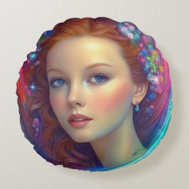 Zauberhaftes Rainbow-Hair-Portrait Rundes Kissen