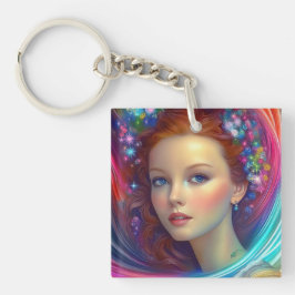 Zauberhaftes Rainbow-Hair-Portrait Schlüsselanhänger