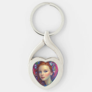 Zauberhaftes Rainbow-Hair-Portrait Schlüsselanhänger