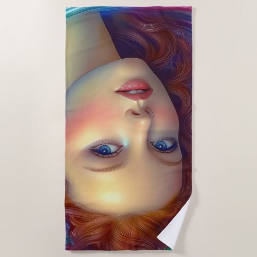 Zauberhaftes Rainbow-Hair-Portrait Strandtuch (Vorderseite)
