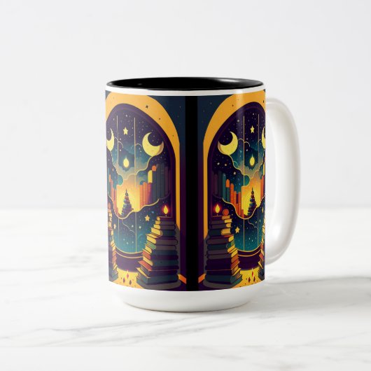 Zauberhaftes Reich der Bücher Zweifarbige Tasse (VorderseiteRechts)