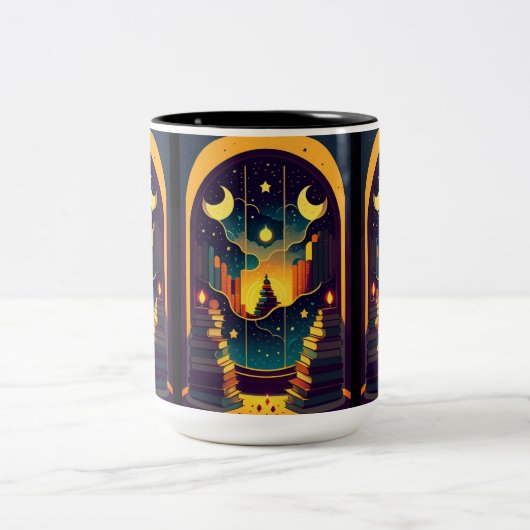 Zauberhaftes Reich der Bücher Zweifarbige Tasse (Mittel)