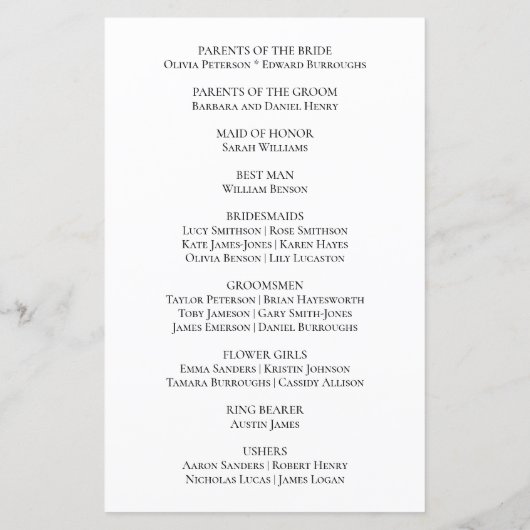 Zauberhaftes rustikales Hochzeitsprogramm für Wäld (Rückseite)