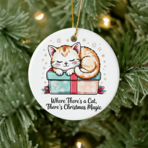 Zauberhaftes Schlafendes Kätzchen Weihnachts Feier Keramik Ornament