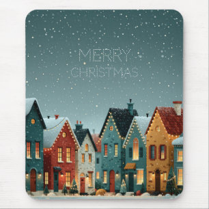 Zauberhaftes Schneebedecktes Winterdorf Frohe Weih Mousepad