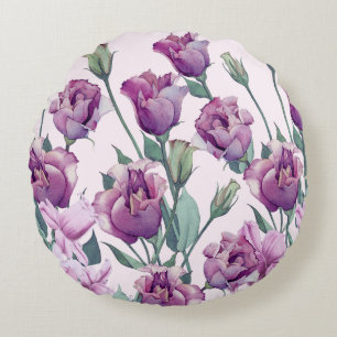 Zauberhaftes Wasserfarb-Eustoma-Blüten-Rundkissen Rundes Kissen