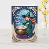 Zauberhexe mit Cauldron Mystical Karte (Gelbe Blume)