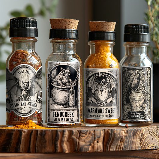 Zauberhexen Flaschenkasten Halloween-Gewürzmarken Aufkleber