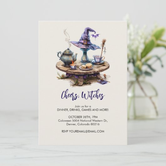 Zauberhexentisch Halloween Einladung (Stehend Vorderseite)