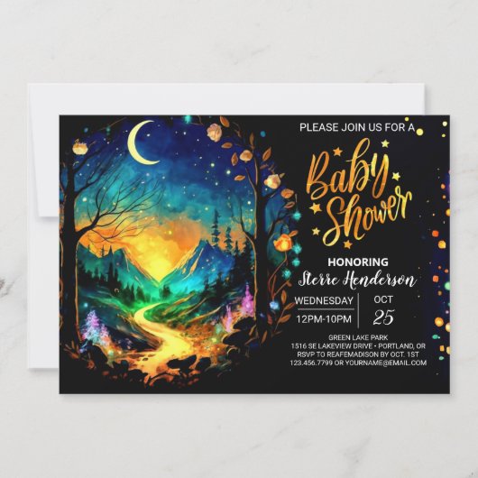 Zauberholz Grove Baby Dusche Einladung (Vorderseite)