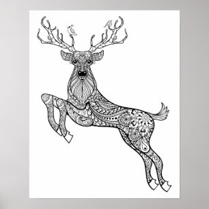 Zauberhornwild mit Vögeln Doodle 2 Poster