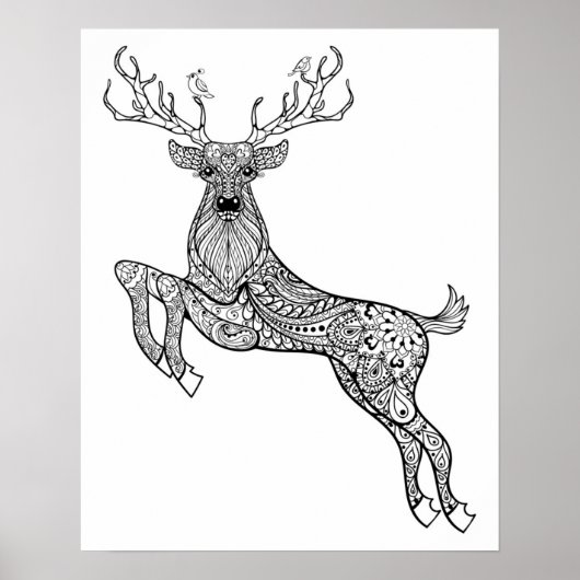 Zauberhornwild mit Vögeln Doodle 2 Poster (Vorne)