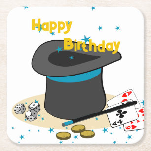 Zauberhut Happy Birthday Kinderparty Rechteckiger Pappuntersetzer